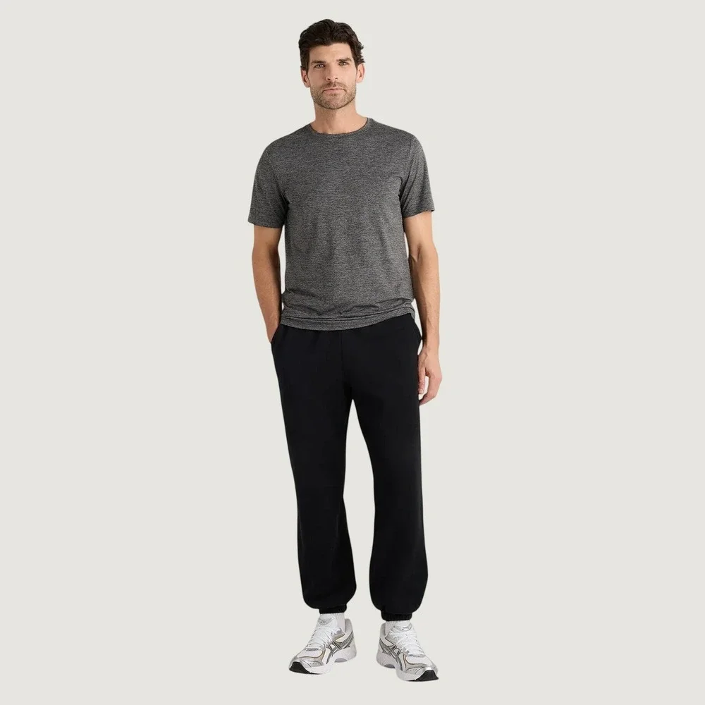 Quince Mens Cotton Modal Stretch Crewneck T-Shirt Heather Charcoal Gray SMALL